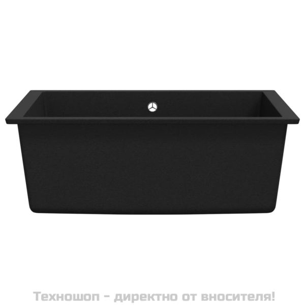 Кухненска мивка с преливник, черна, гранит