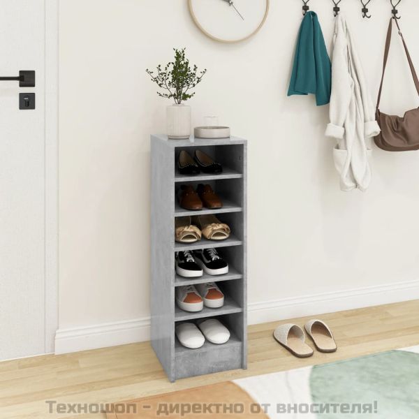 Шкаф за обувки, бетонно сив, 31,5x35x90 см, инженерно дърво