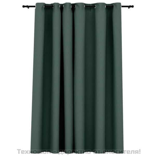 Затъмняваща завеса с пръстени имитация лен зелена 290x245 см