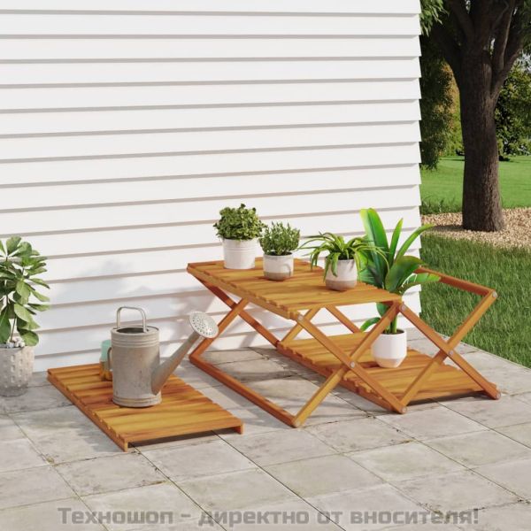 3-етажна сгъваема етажерка кафява 70x31x63 см масивна акация