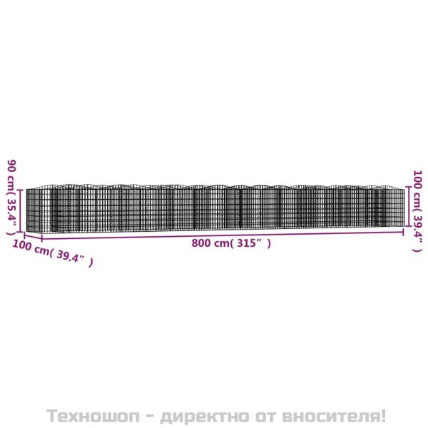 Извит габион повдигната леха 800x100x100 см поцинковано желязо