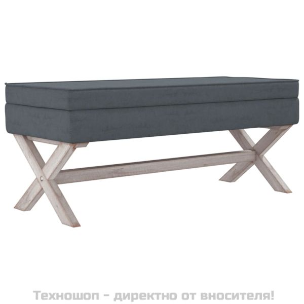 Табуретка за съхранение, тъмносива, 110x45x49 см, кадифе