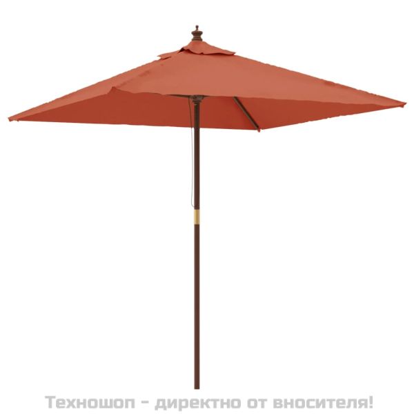 Градински чадър с дървен прът, теракота, 198x198x231 см