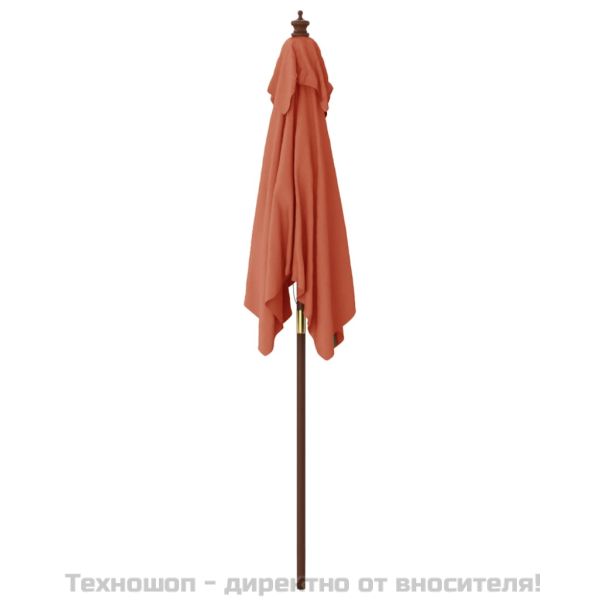 Градински чадър с дървен прът, теракота, 198x198x231 см