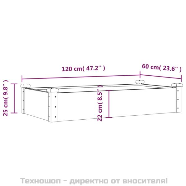 Градинска повдигната леха с вложка кафяв 120x60x25 см ела масив