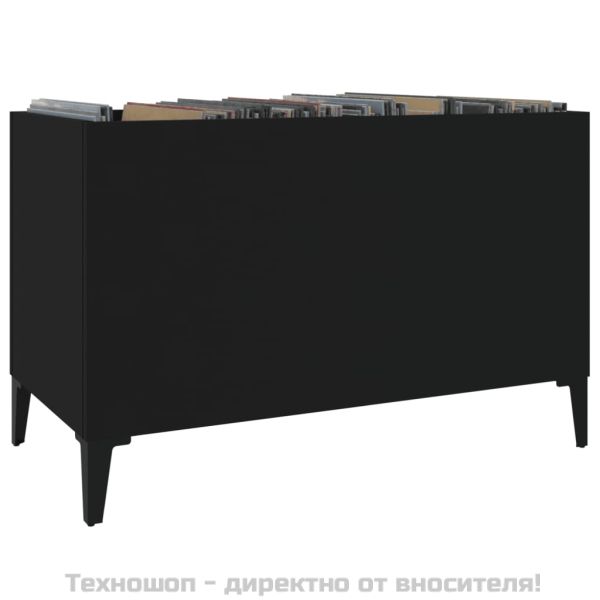 Шкаф за грамофонни плочи черен 74,5x38x48 см инженерно дърво