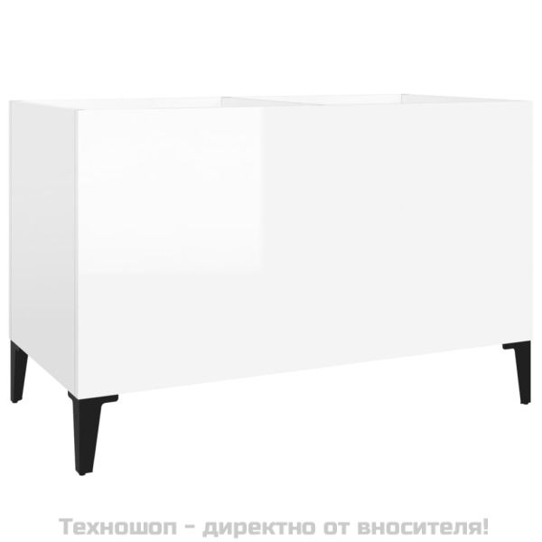 Шкаф за винилови плочи бял гланц 74,5x38x48 см инженерно дърво