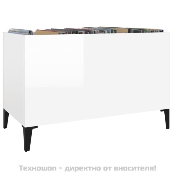 Шкаф за винилови плочи бял гланц 74,5x38x48 см инженерно дърво