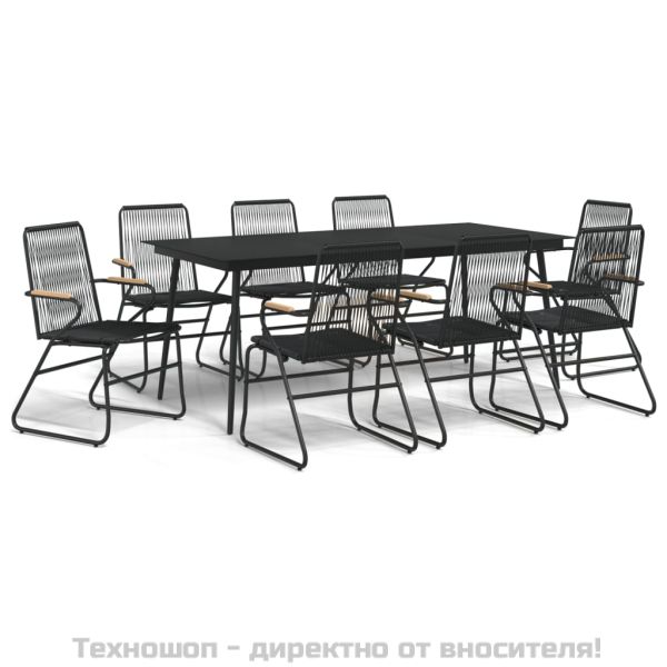 Градински трапезен комплект от 9 части, черно, PVC ратан