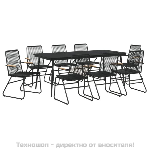 Градински трапезен комплект от 9 части, черно, PVC ратан