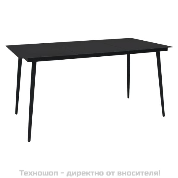 Градински трапезен комплект от 9 части, черно, PVC ратан