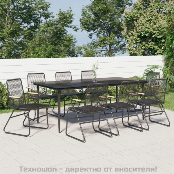 Градински трапезен комплект от 9 части, черно, PVC ратан