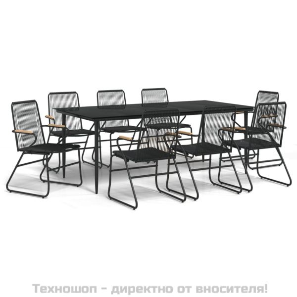 Градински трапезен комплект от 9 части, черно, PVC ратан