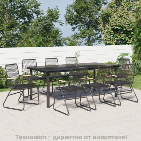 Градински трапезен комплект от 9 части, черно, PVC ратан