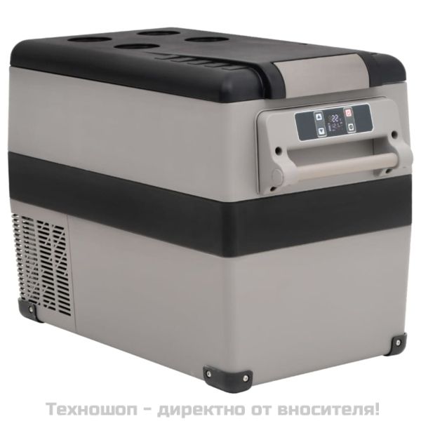 Хладилна кутия с дръжка и адаптер черно и сиво 55 л PP и PE