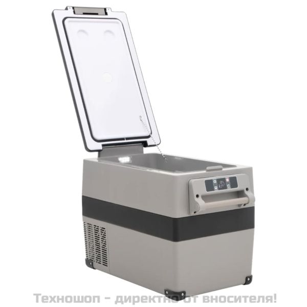 Хладилна кутия с дръжка и адаптер черно и сиво 55 л PP и PE