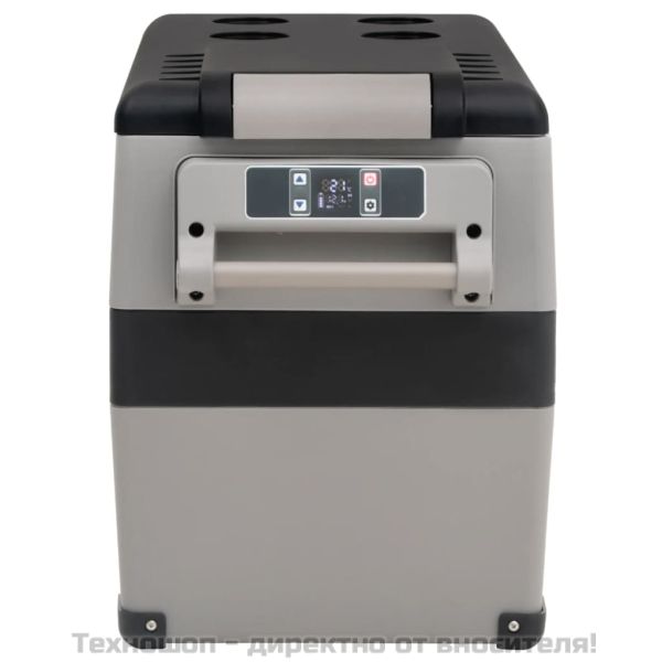 Хладилна кутия с дръжка и адаптер черно и сиво 55 л PP и PE