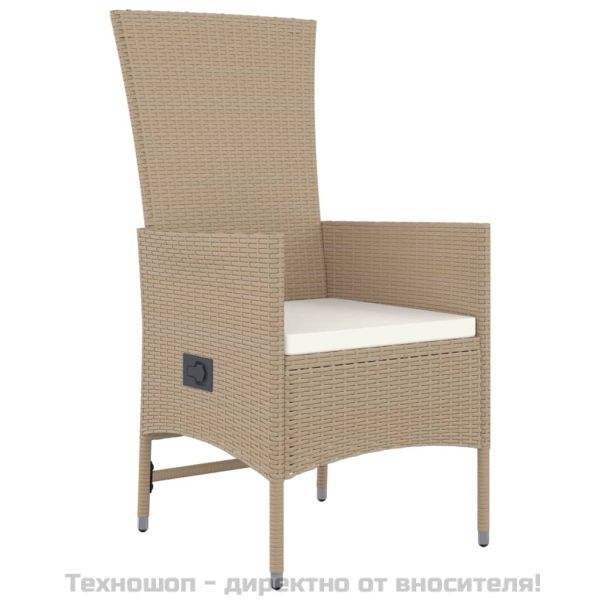 Градински комплект с възглавници, 7 части, бежов полиратан