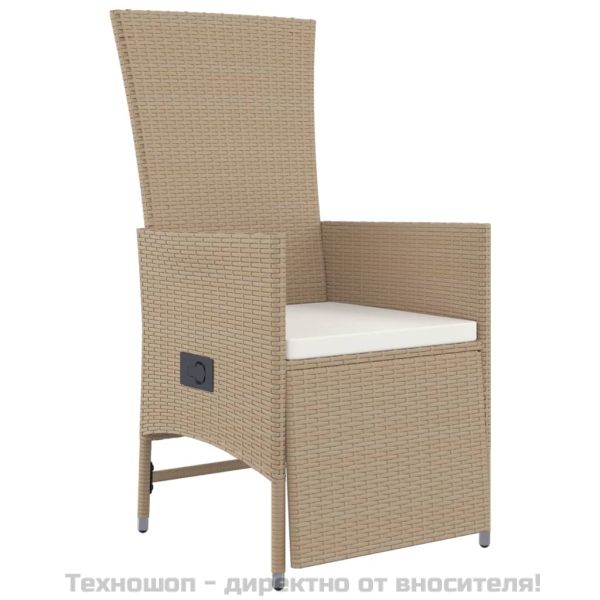 Градински комплект с възглавници, 7 части, бежов полиратан