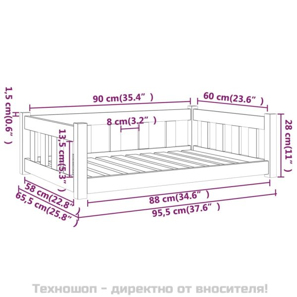 Кучешко легло, бяло, 95,5x65,5x28 см, борова дървесина масив