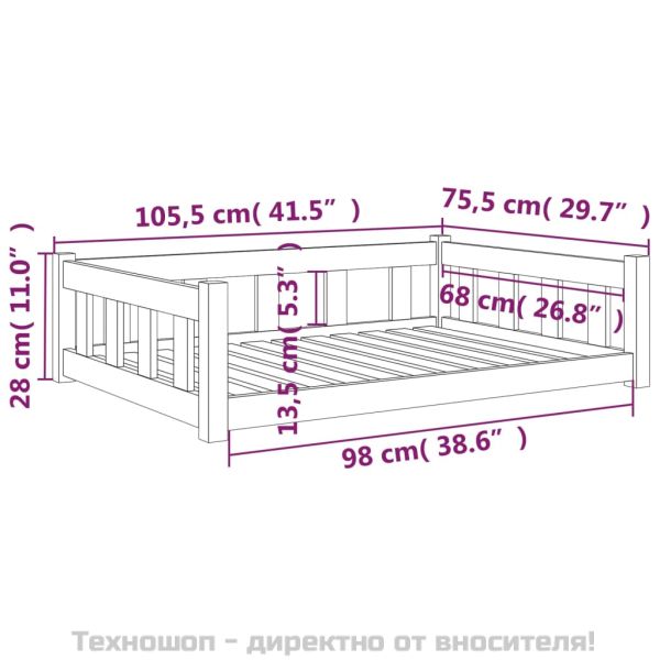Кучешко легло 105,5x75,5x28 см, масивна дървесина, бор