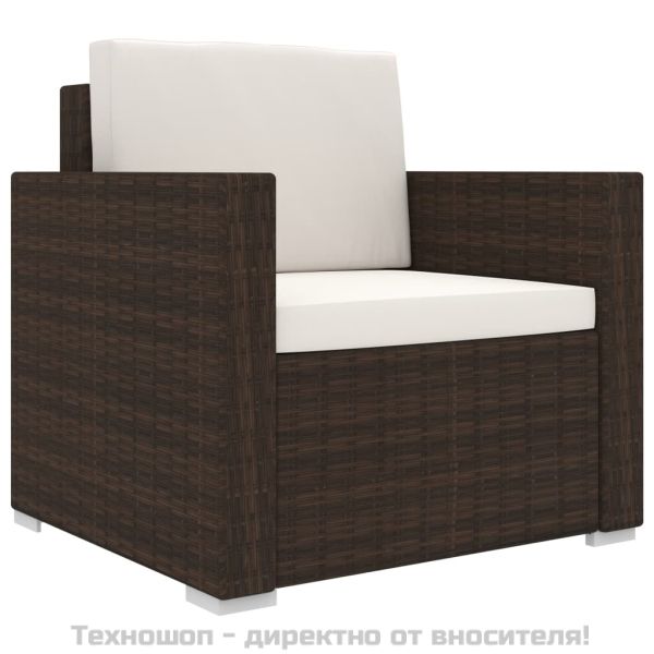 Градински комплект с възглавници, 11 части, кафяв полиратан