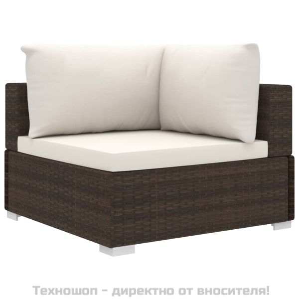 Градински комплект с възглавници, 11 части, кафяв полиратан