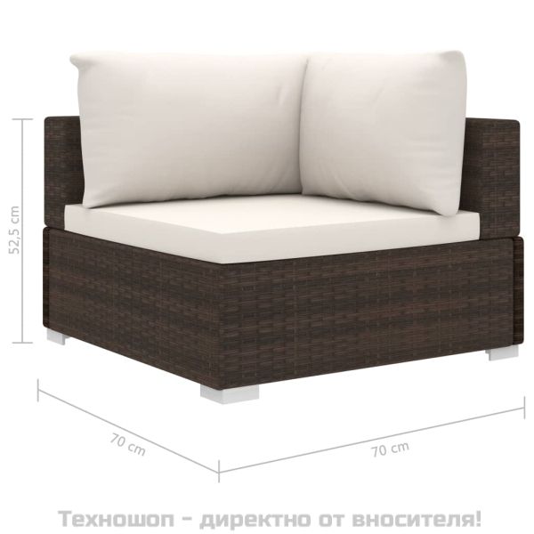 Градински комплект с възглавници, 11 части, кафяв полиратан