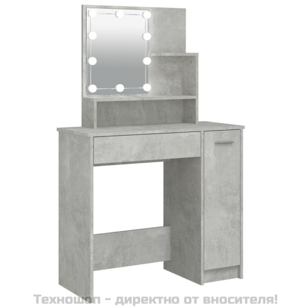 Тоалетка с LED, бетонно сива, 86,5x35x136 см