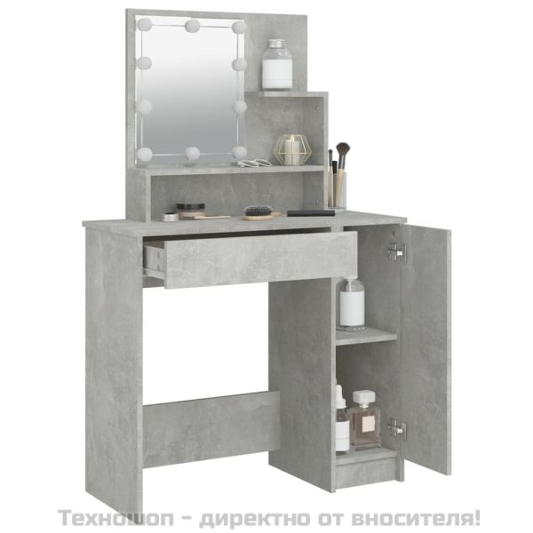 Тоалетка с LED, бетонно сива, 86,5x35x136 см