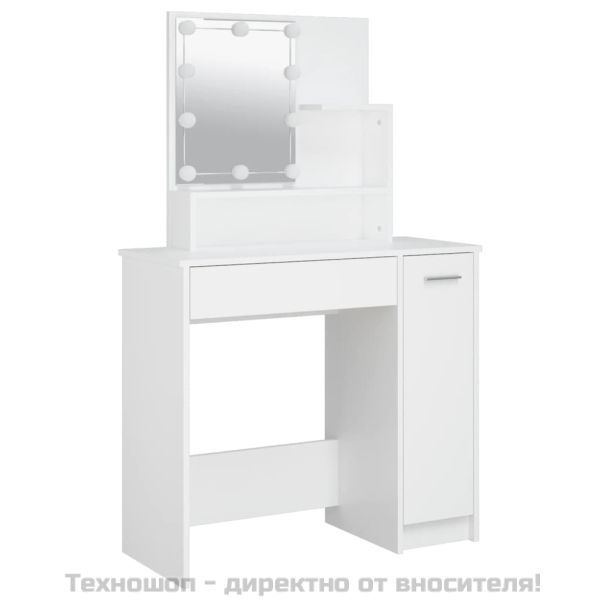 Комплект тоалетка с LED, бяла, инженерно дърво