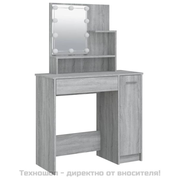 Тоалетка с LED, сив сонома, 86,5x35x136 см