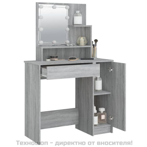 Тоалетка с LED, сив сонома, 86,5x35x136 см