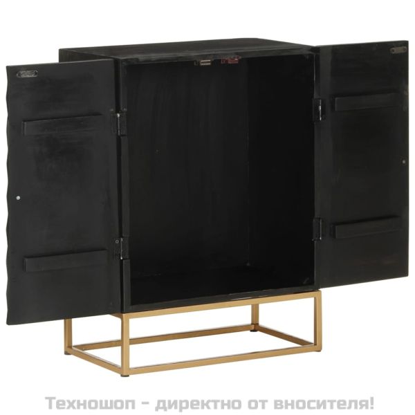 Бюфет, черен, 55x34x75 см, мангово дърво масив и желязо