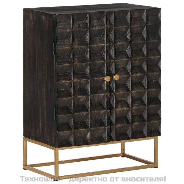 Бюфет, черен, 55x34x75 см, мангово дърво масив и желязо