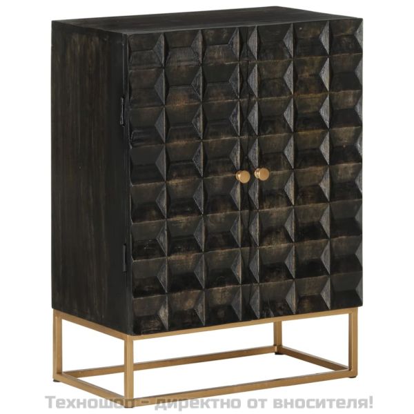 Бюфет, черен, 55x34x75 см, мангово дърво масив и желязо