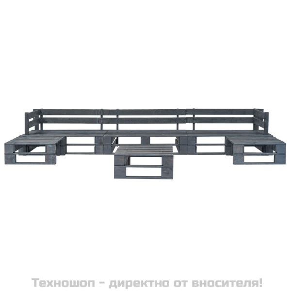 Градински мебели от палети, 6 части, дърво, сиви