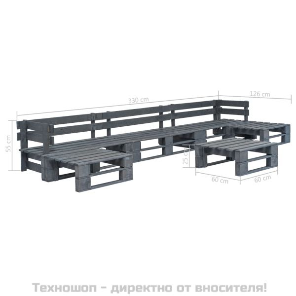 Градински мебели от палети, 6 части, дърво, сиви