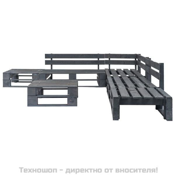 Градински мебели от палети, 6 части, дърво, сиви