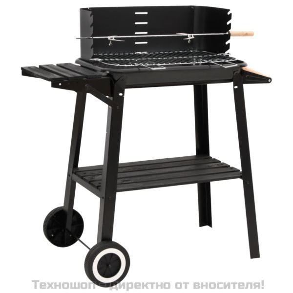 Барбекю скара на дървени въглища с колела черно стомана