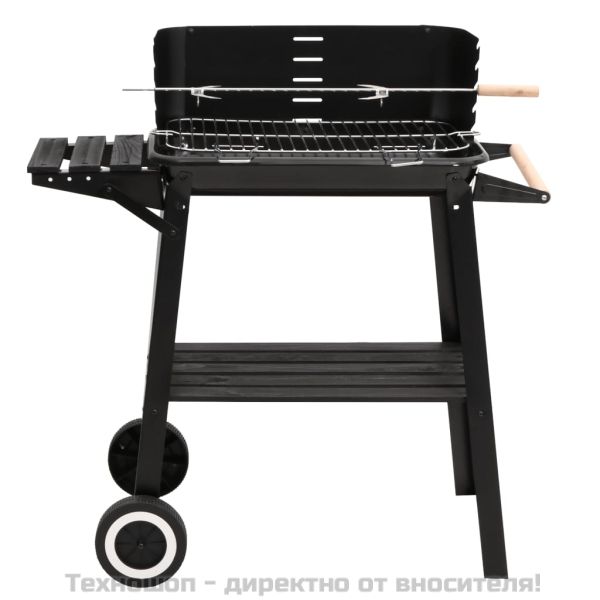 Барбекю скара на дървени въглища с колела черно стомана