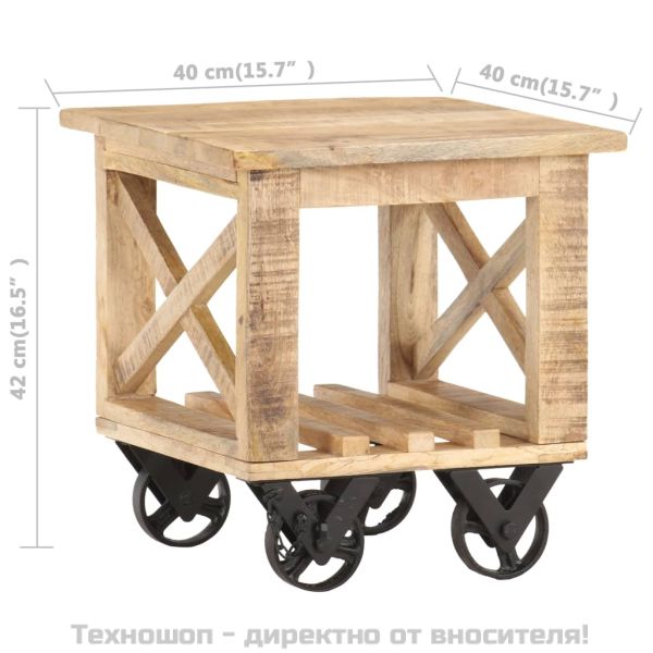 Помощна маса с колелца 40x40x42 см грубо мангово дърво