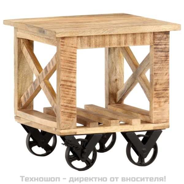 Помощна маса с колелца 40x40x42 см грубо мангово дърво