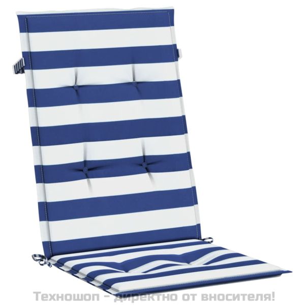 Възглавници за стол с облегалка 6 бр синьо-бяло райе текстил