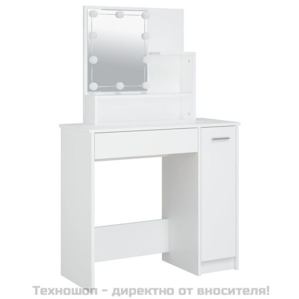 Тоалетка с LED, бяла, 86,5x35x136 см