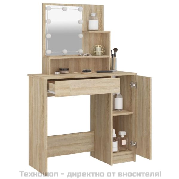 Тоалетка с LED, дъб сонома, 86,5x35x136 см