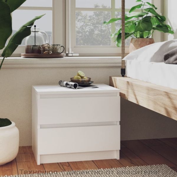 Нощни шкафчета, 2 бр, бели, 50x39x43,5 см, инженерно дърво