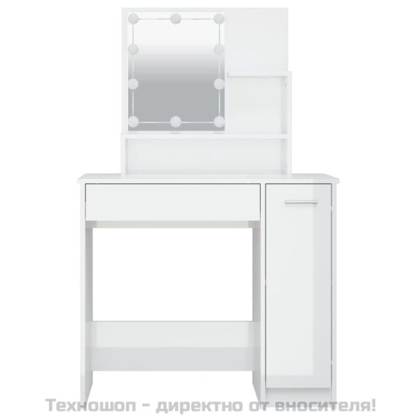 Тоалетка с LED, бял гланц, 86,5x35x136 см