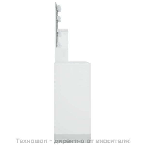 Тоалетка с LED, бял гланц, 86,5x35x136 см