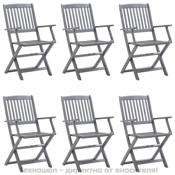 Сгъваеми градински столове, 6 бр, с възглавници, акация масив